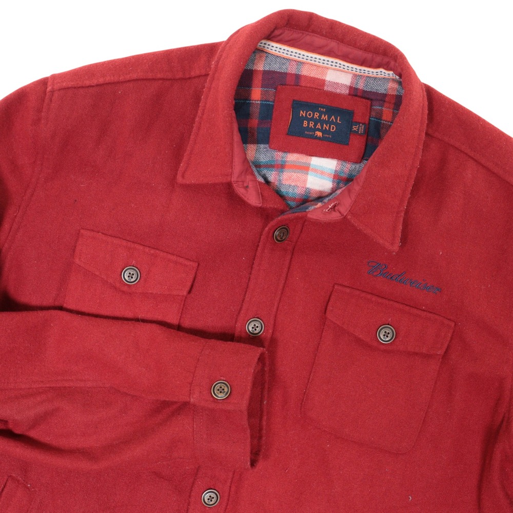 The Normal Brand Brightside Flannel Lined Jacket Men XL Budweiser Red Wool Lined